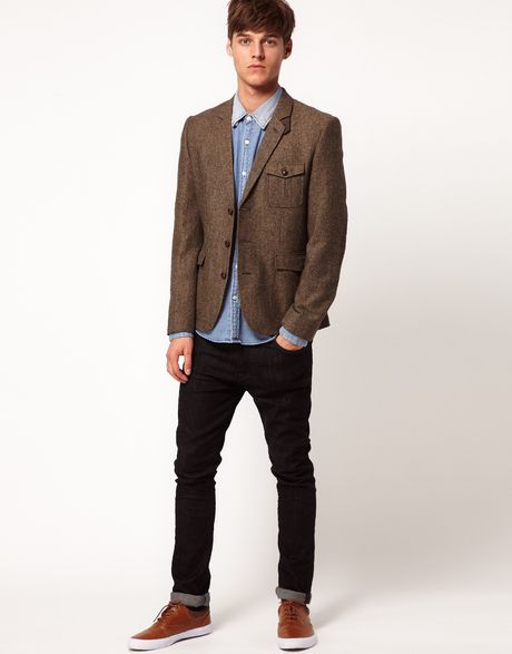 Asos Asos Slim Fit Tweed Blazer in Brown for Men | Lyst