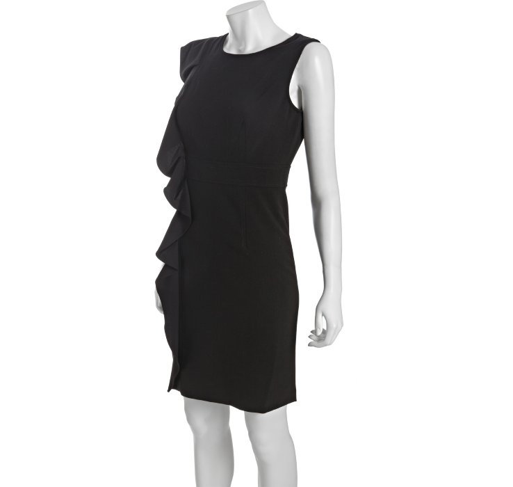 Calvin klein Black Knit Ruffle Side Sleeveless Dress in Black | Lyst