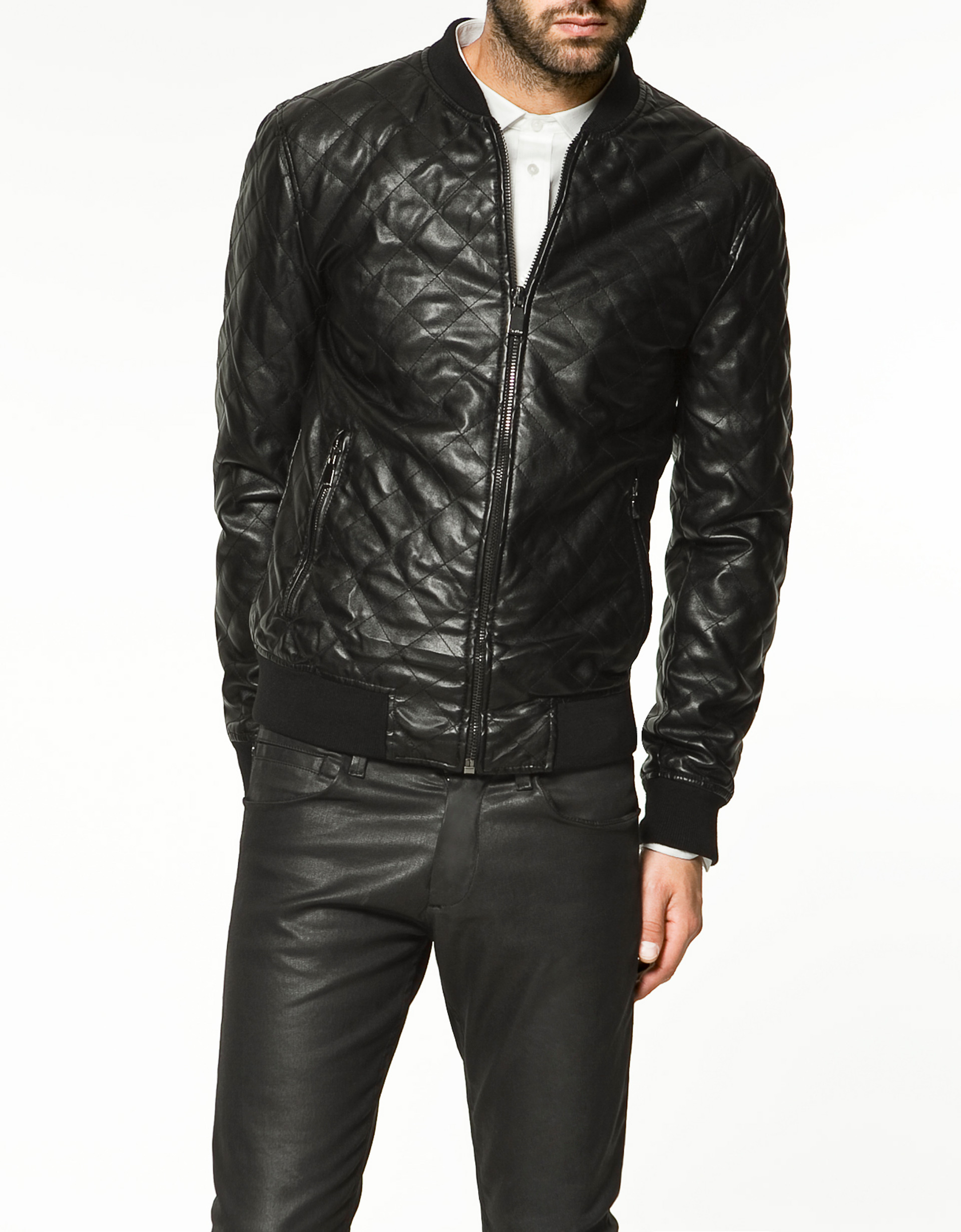 Zara Synthetic Leather Quilted Jacket in Black for Men | Lyst