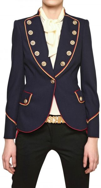 Moschino Matt Wool Jacket with Gold Buttons in Blue | Lyst