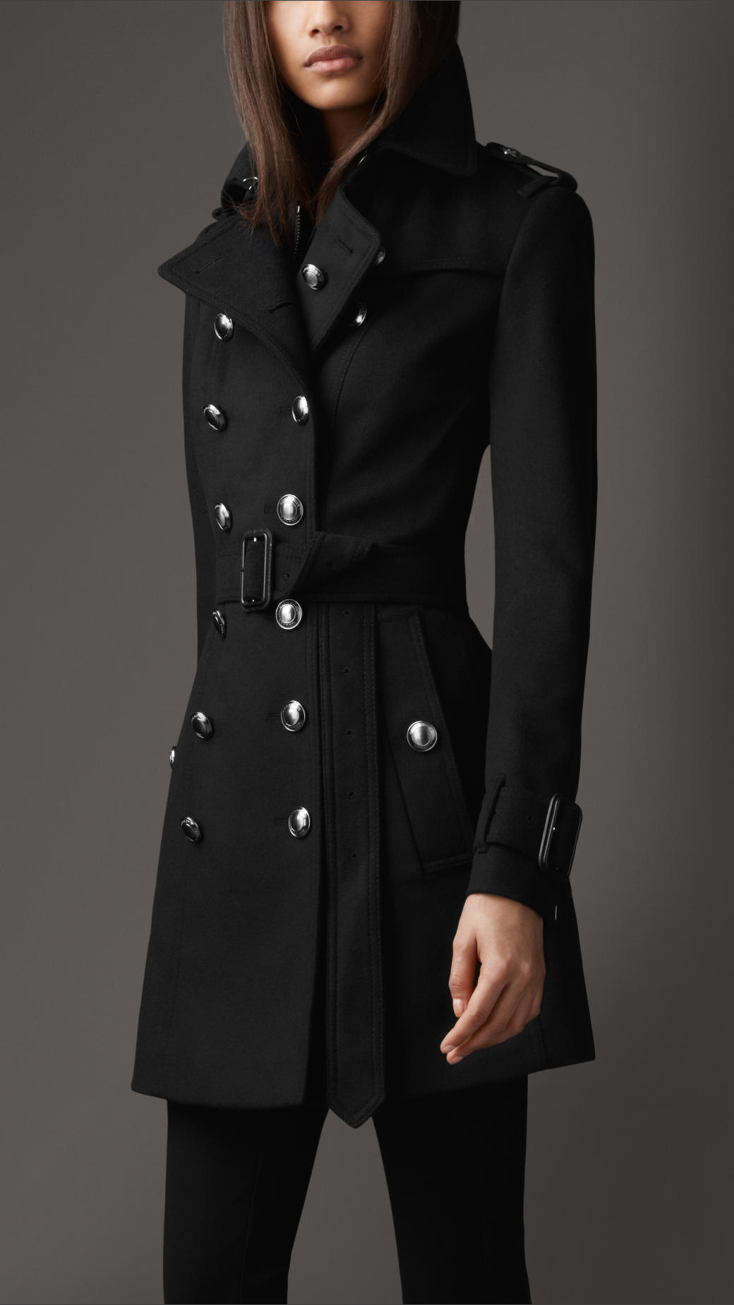 Burberry Mid Length Wool Cashmere Trench Coat in Black | Lyst