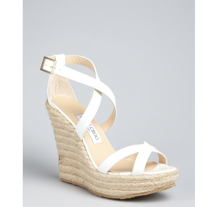 Lyst - Jimmy Choo White Patent Leather Porto Espadrille Wedges in White