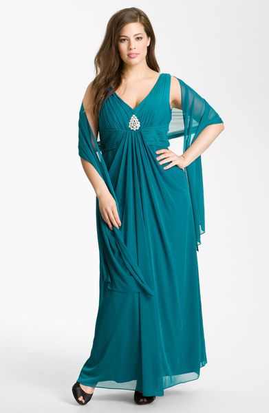 Alex Evenings Pleated Mesh Gown Shawl in Blue (vintage teal) | Lyst