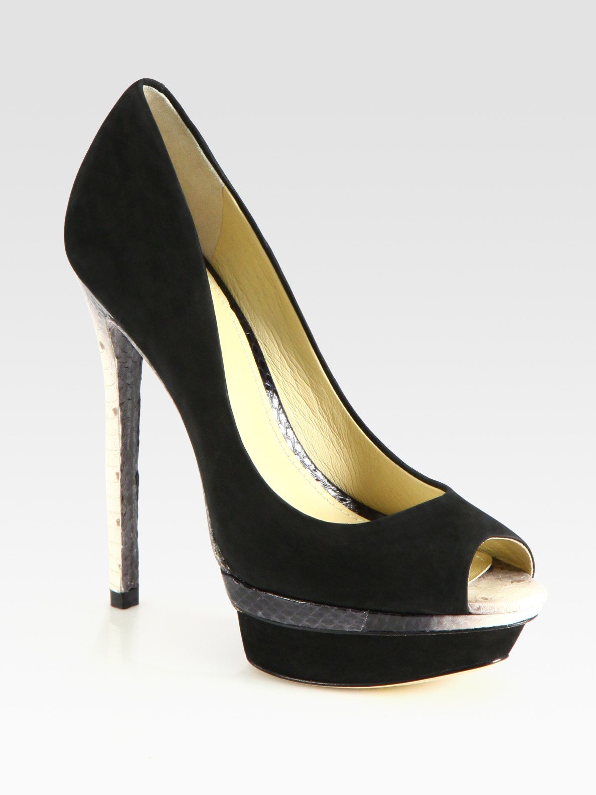 B Brian Atwood Snakeprint Leather and Suede Platform Pumps in Black | Lyst