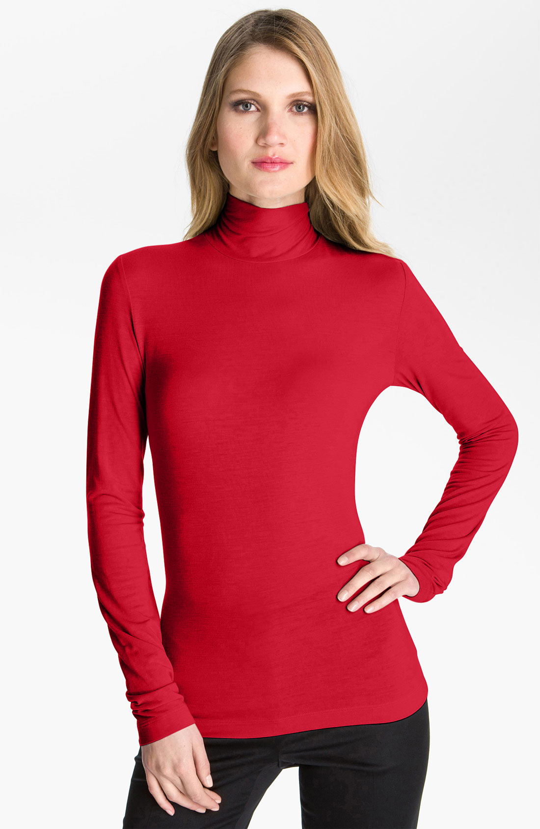 St. John Fine Jersey Turtleneck Shell in Red (ruby) | Lyst