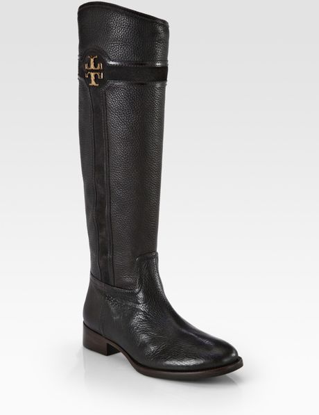 Tory Burch Alaina Leather and Suede Logo Kneehigh Boots in Black | Lyst