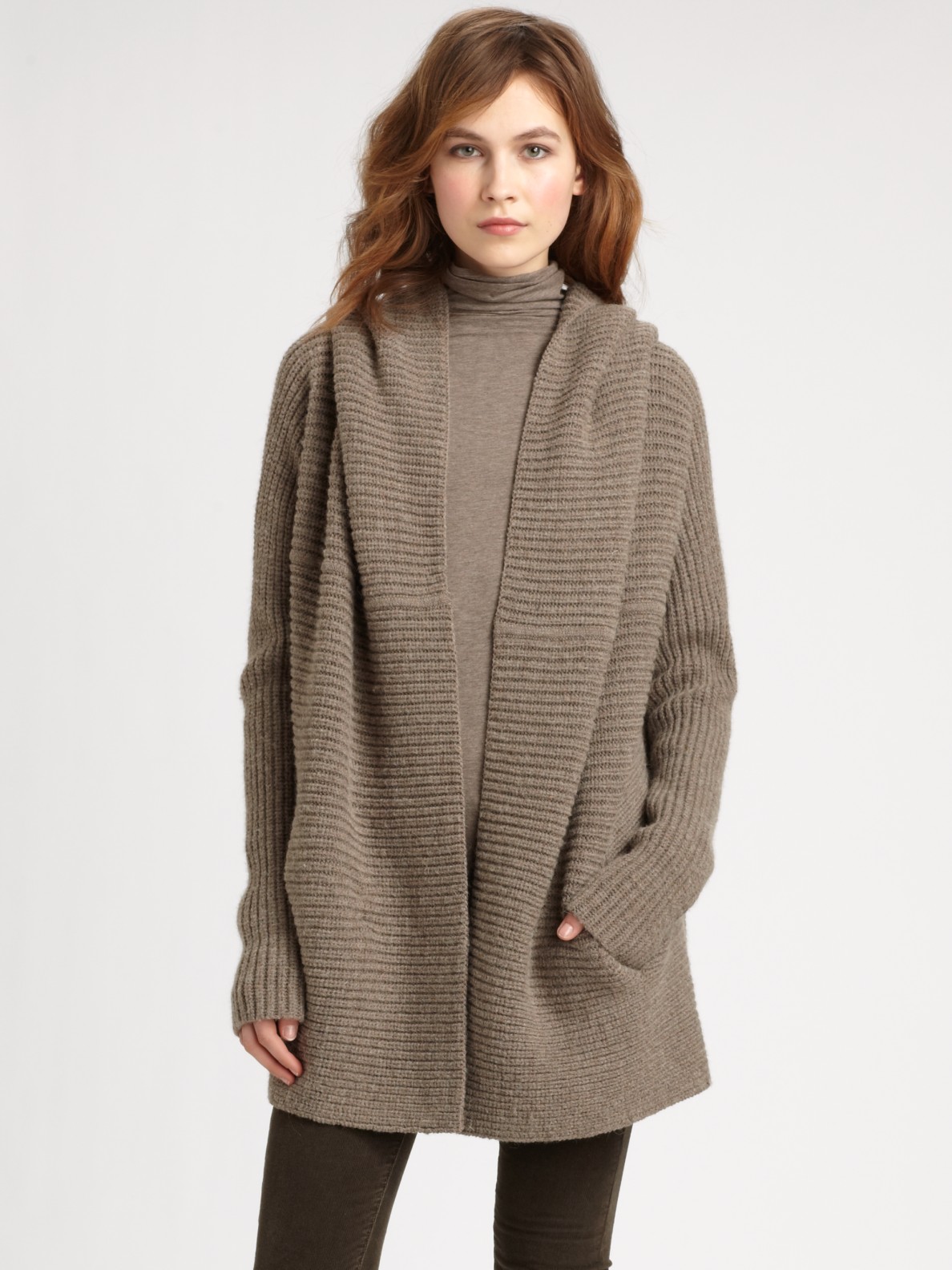 Lyst - Vince Hooded Cardigan in Gray
