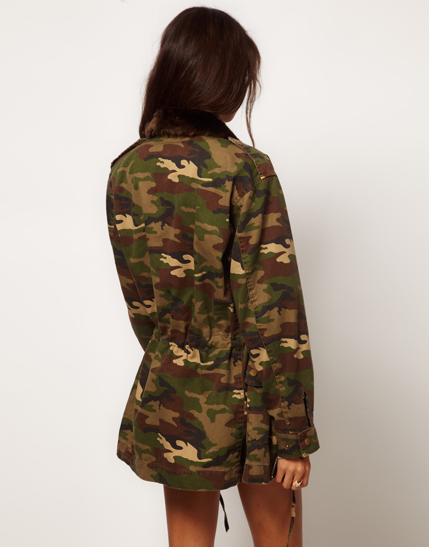 Lyst Asos collection Asos Army Camo Jacket with Detachable Fur Trim