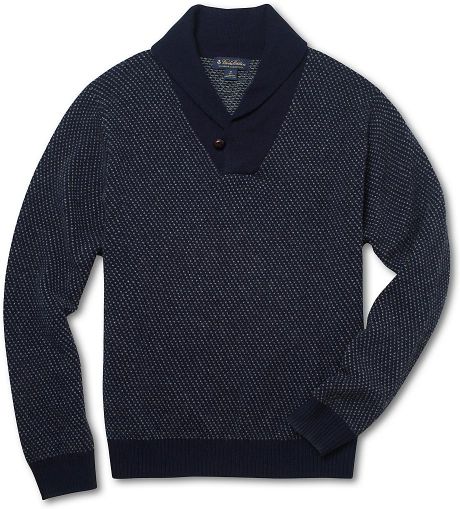 Brooks Brothers Lambswool Birdseye Shawl Collar Sweater in Blue for Men ...