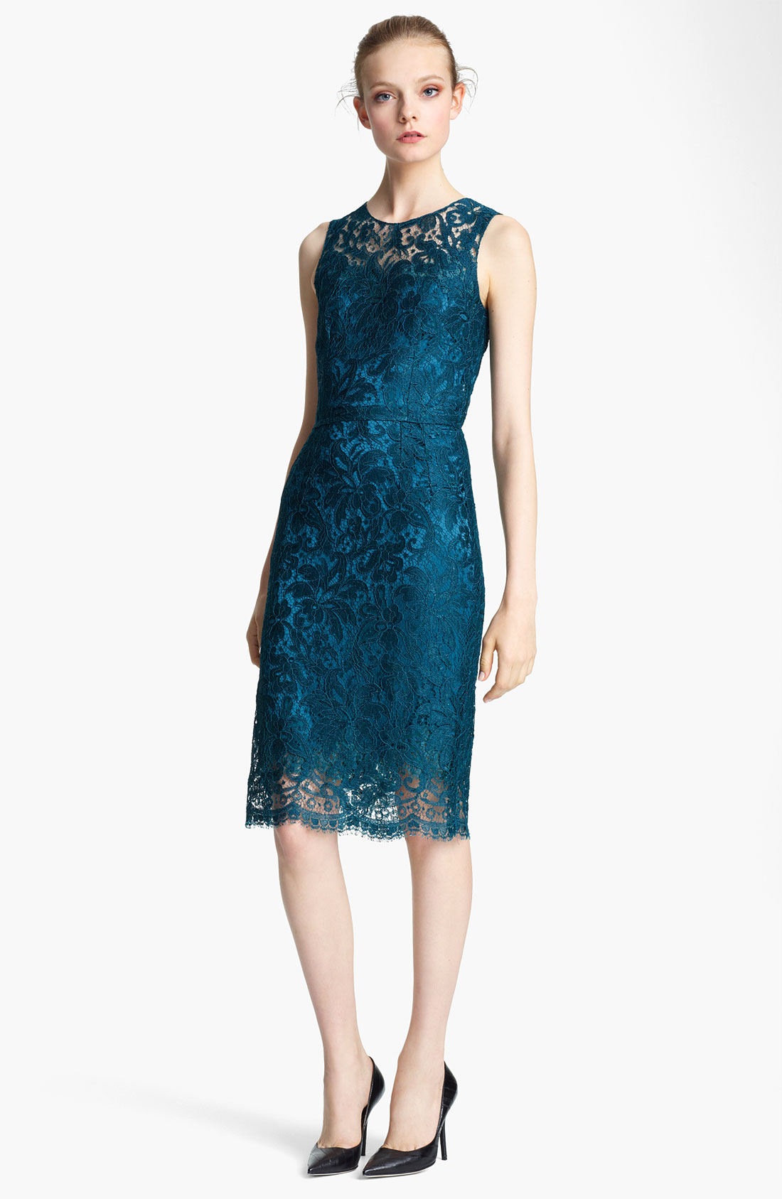 Dolce & gabbana Lace Pencil Dress in Blue (teal) | Lyst