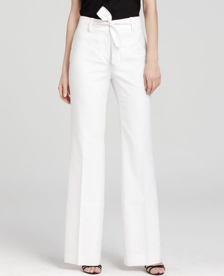 Ann Taylor Petite Stretch Linen Twill Wide Leg Pants with Sash in White ...