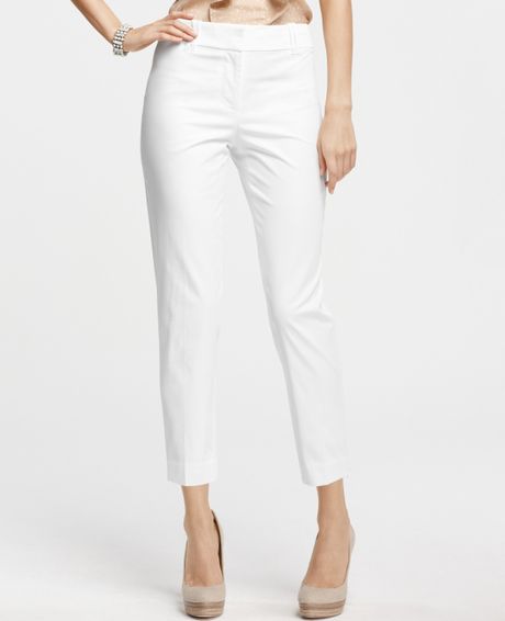 Ann Taylor Signature Polished Cotton Cropped Pants in White | Lyst