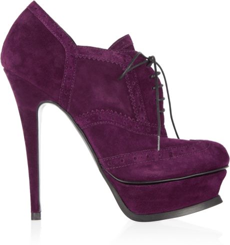Saint Laurent Suede Brogue Ankle Boots in Purple | Lyst