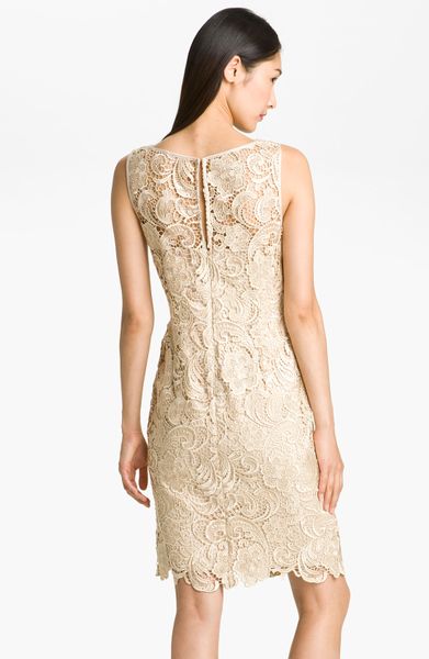 Adrianna Papell Illusion Bodice Lace Sheath Dress in Beige (start of ...