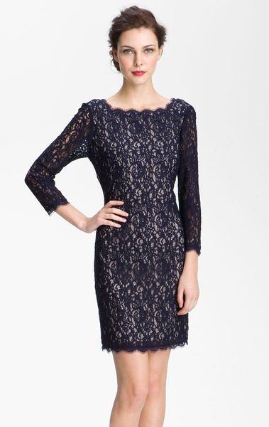 Adrianna Papell Lace Overlay Sheath Dress in Black (navy/ taupe) | Lyst