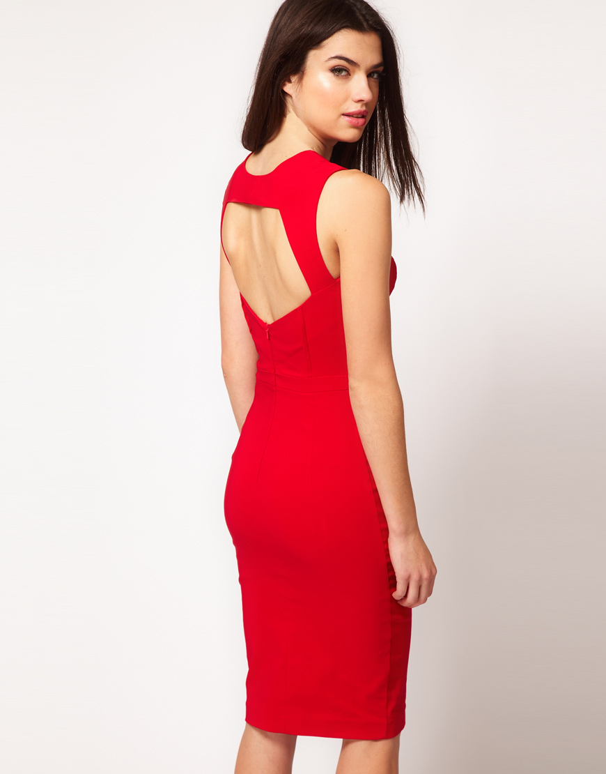 Asos Sexy Pencil Dress with Cut Out Back in Red | Lyst