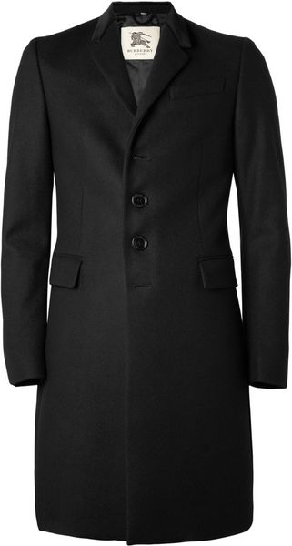 Burberry Velvet Collar Wool Overcoat in Black for Men | Lyst