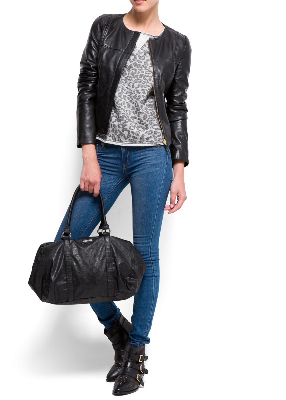 Lyst Mango Zippers  Leather Jacket  in Black