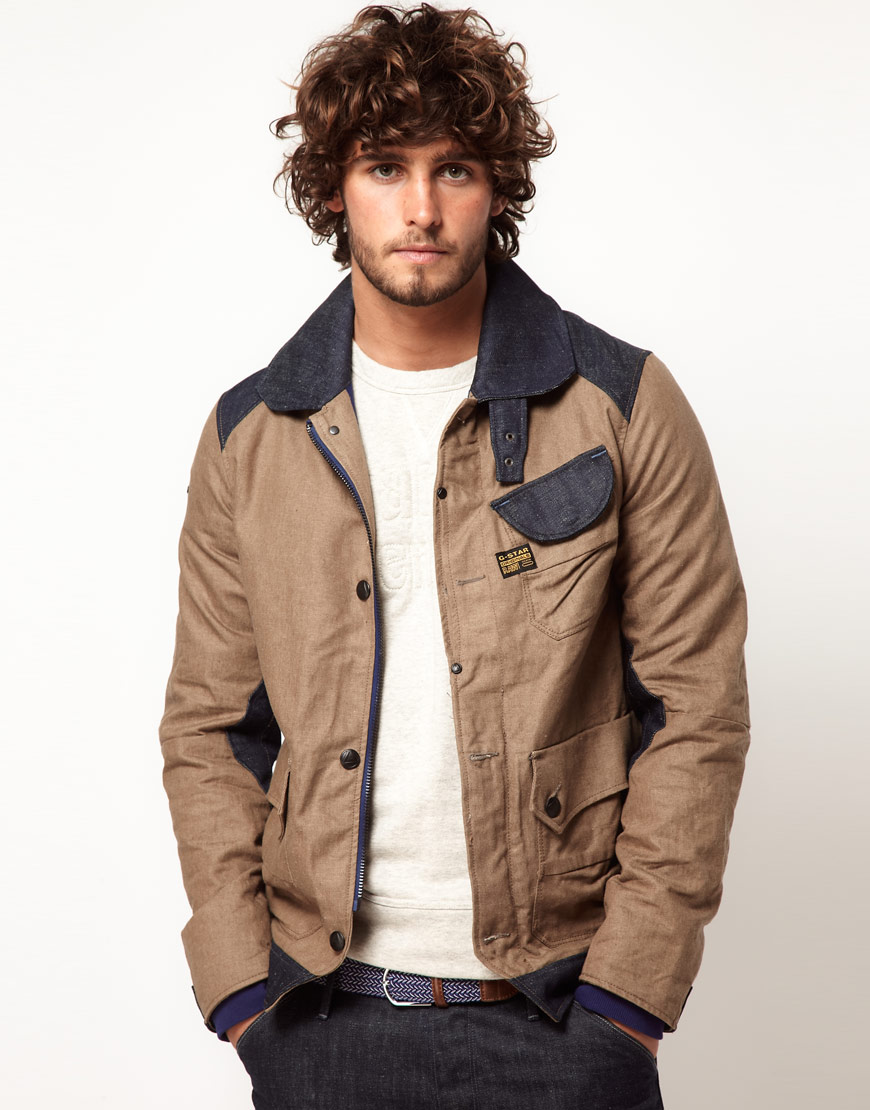 G-star raw New Comic Contrast Denim Jacket in Brown for Men | Lyst