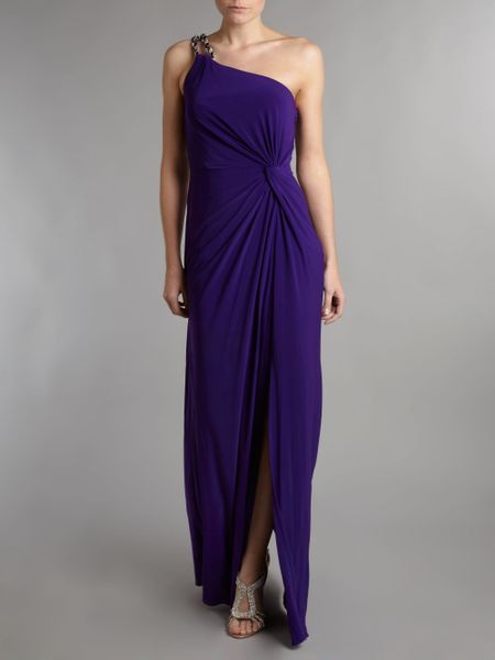 Js Collections One Shoulder Side Split Ruche Dress in Purple | Lyst