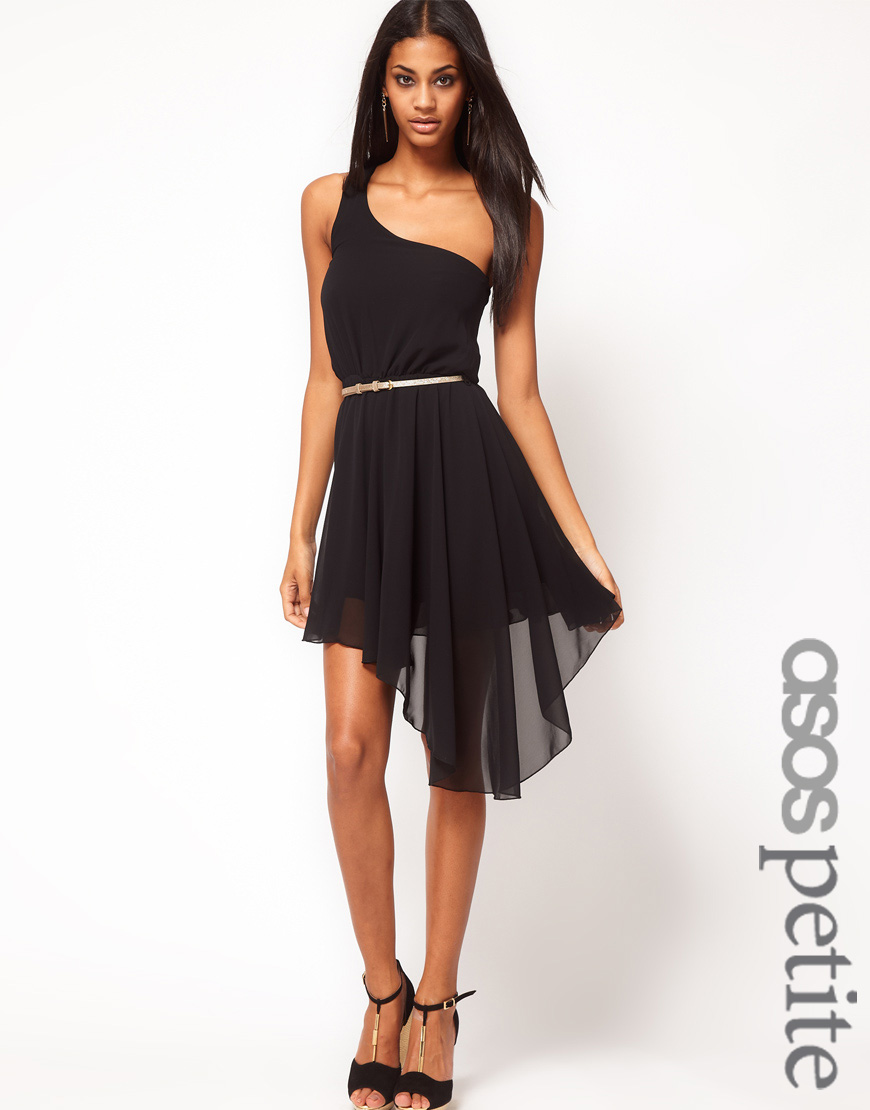 Asos One Shoulder Asymmetric Dress with Glitter Belt in Black Lyst