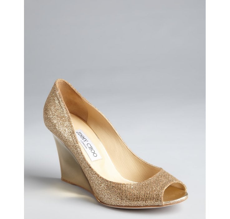 Lyst - Jimmy Choo Gold Glitter Baxen Mirrored Wedges in Metallic