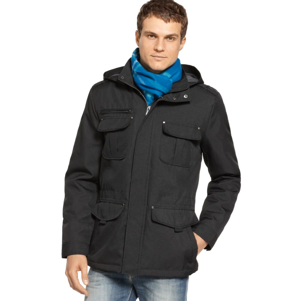 Kenneth Cole Reaction Coated Ottoman Hooded Parka in Black for Men | Lyst