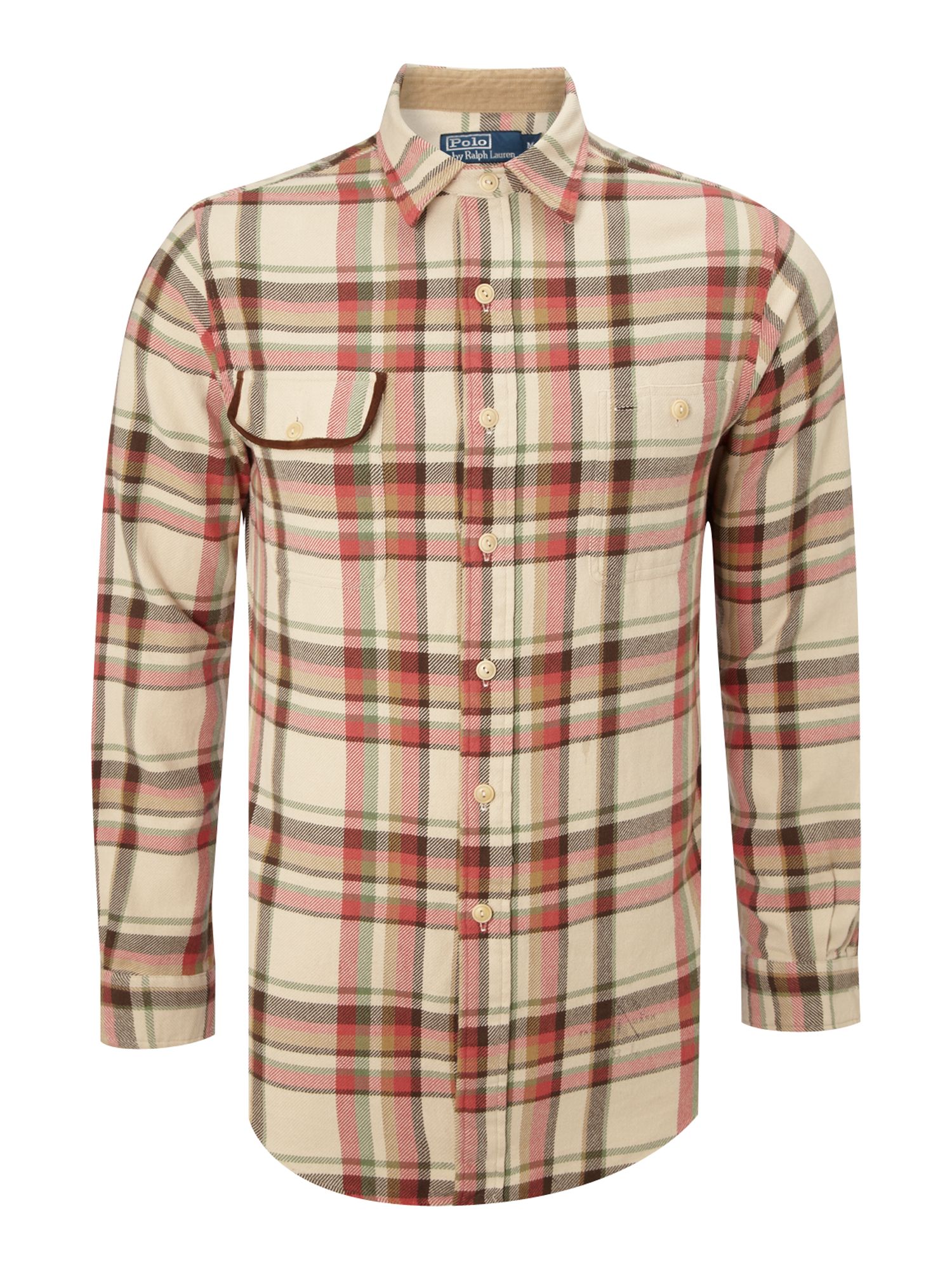 Polo ralph lauren Long Sleeved Elbow Patch Plaid Shirt in Natural for ...