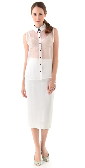 women's white button down blouse