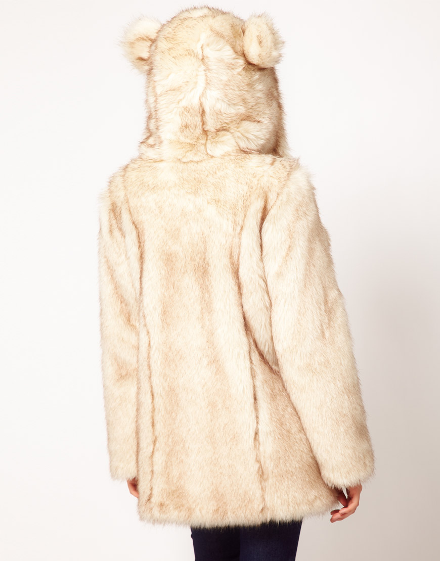 Lyst - Asos Collection Faux Fur Hooded Coat with Ears in Natural