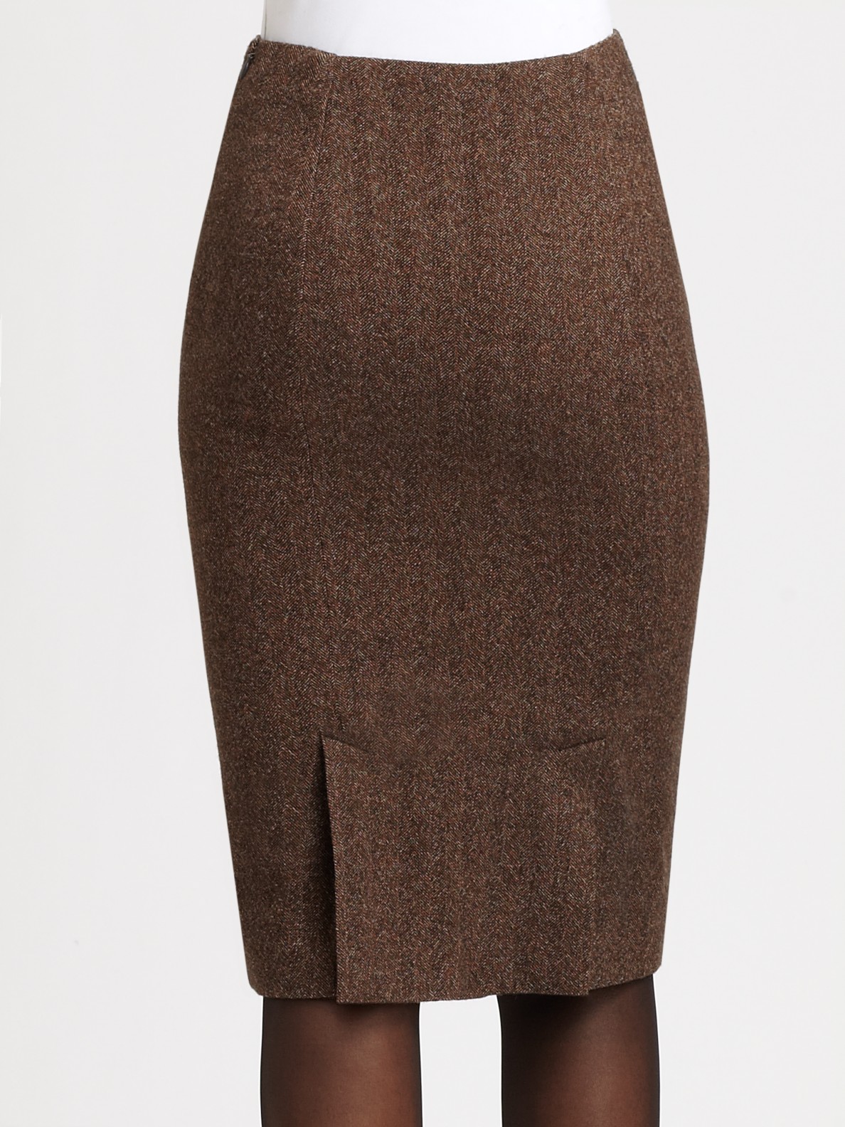 Lyst - Ralph Lauren Black Label Tweed Pencil Skirt in Brown