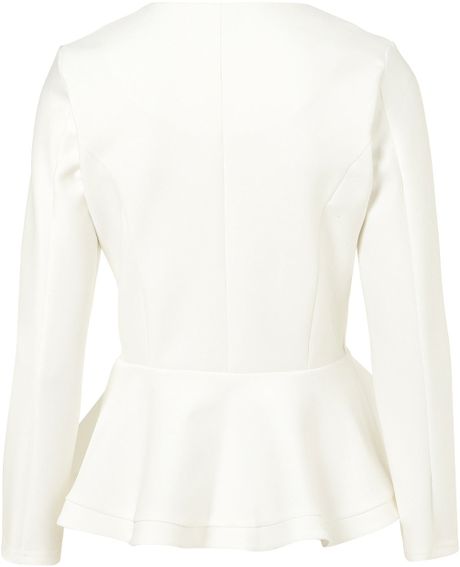 Topshop Scuba Peplum Jacket in White (ivory) | Lyst