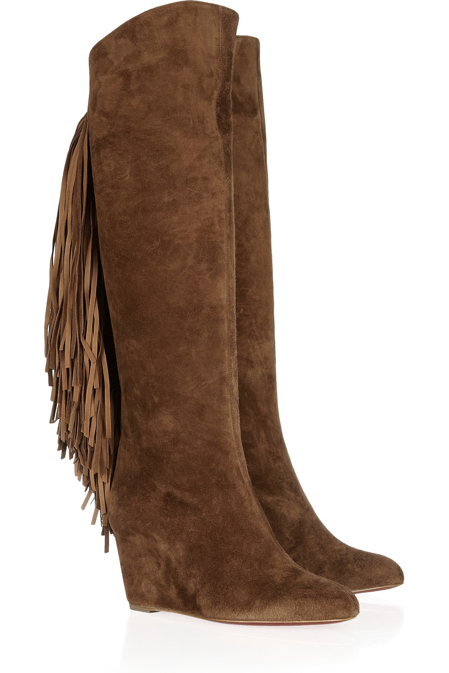 Christian louboutin Pouliche 70 Fringed Suede Boots in Brown | Lyst  