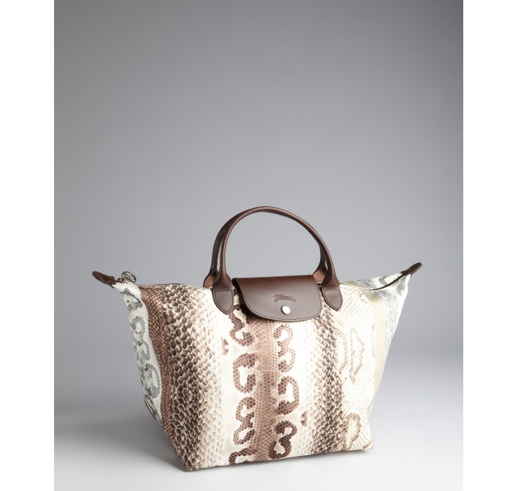 Lyst Longchamp Snake Print Le Pliage Tote in Natural