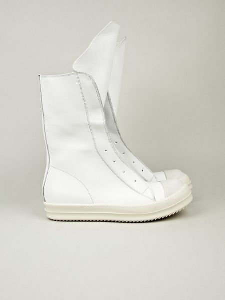 Rick Owens Rick Owens Mens Leather Ramones Boot in White for Men | Lyst