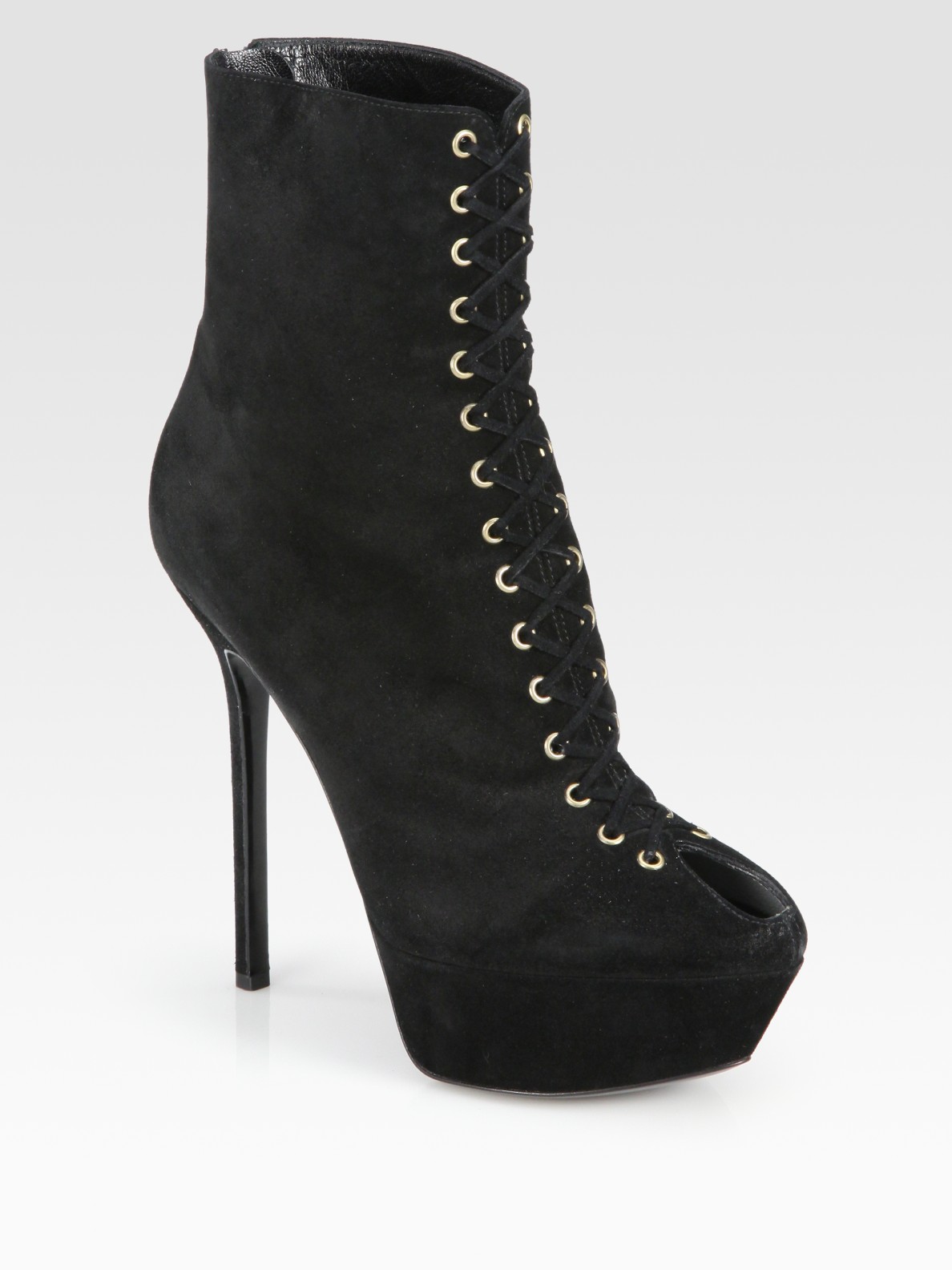 Lyst - Sergio Rossi Suede Laceup Platform Ankle Boots in Black