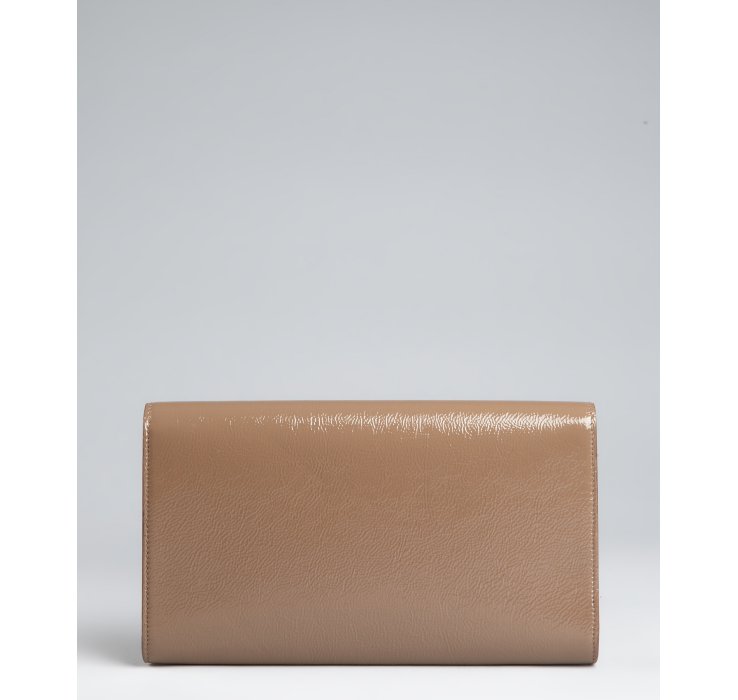 Saint laurent Patent Leather Belle De Jour Flap Clutch in Brown | Lyst