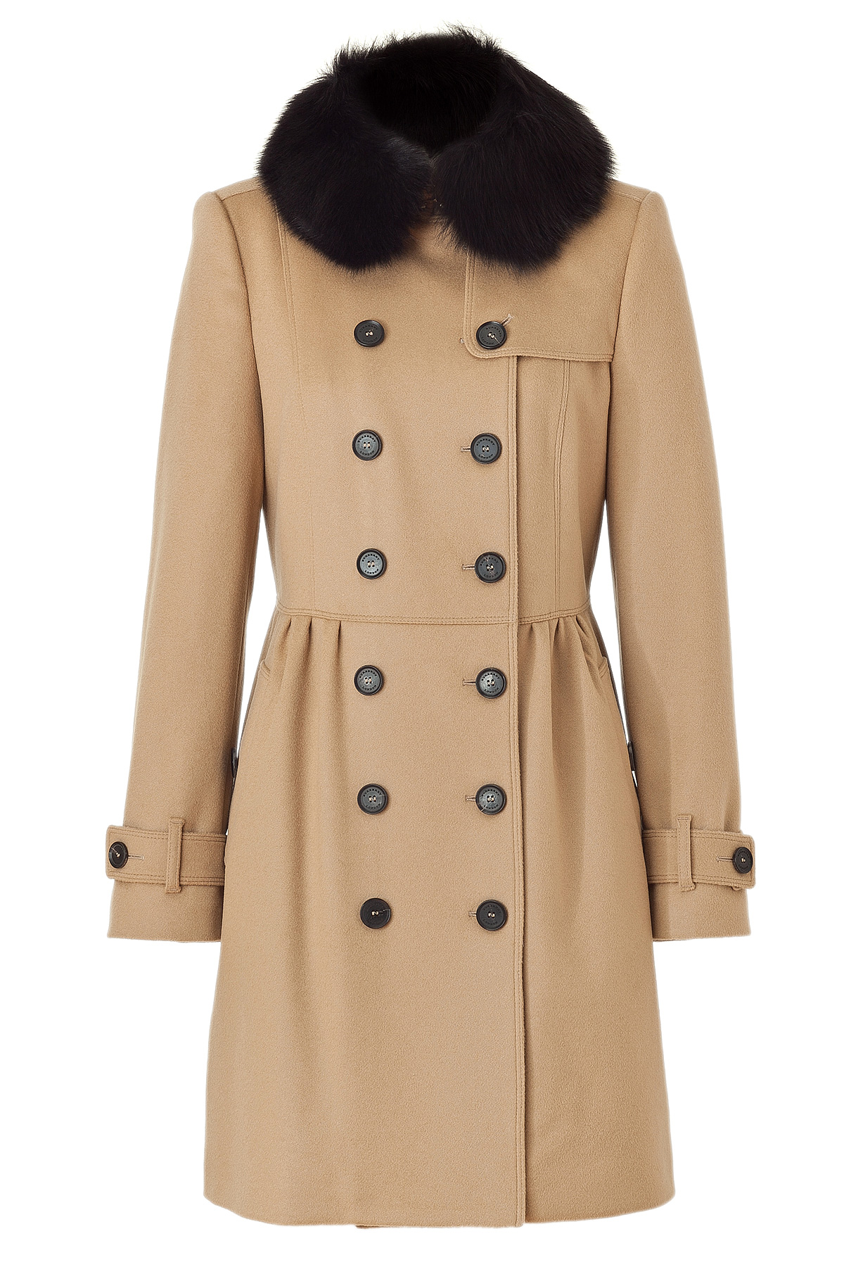 Burberry Camel Cashmere Wool Coat with A Removable Fur Collar in Beige ...