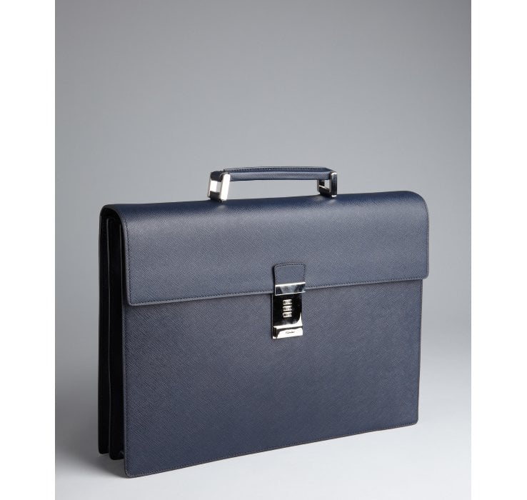 Prada Baltic Saffiano Leather Flap Briefcase in Blue for Men ...  