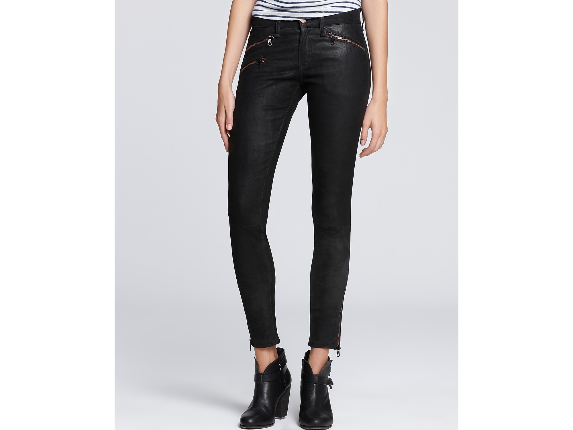 Lyst - Rag & Bone Leather Leggings Rbw 23 Mid Rise with Zippers in Black