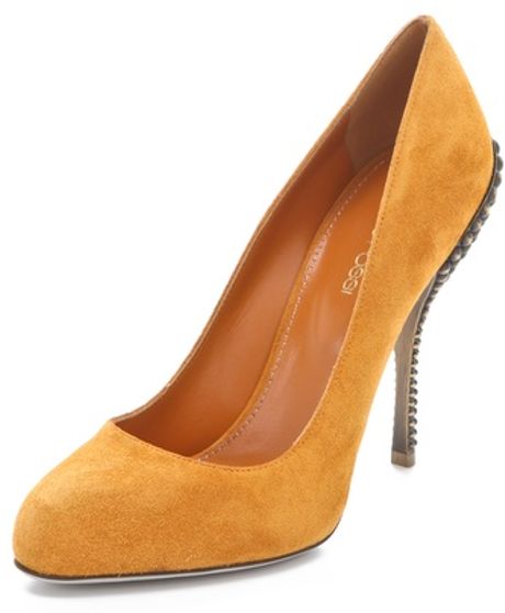 Sergio Rossi Byzance Studded Heel Single Sole Pump in Yellow | Lyst