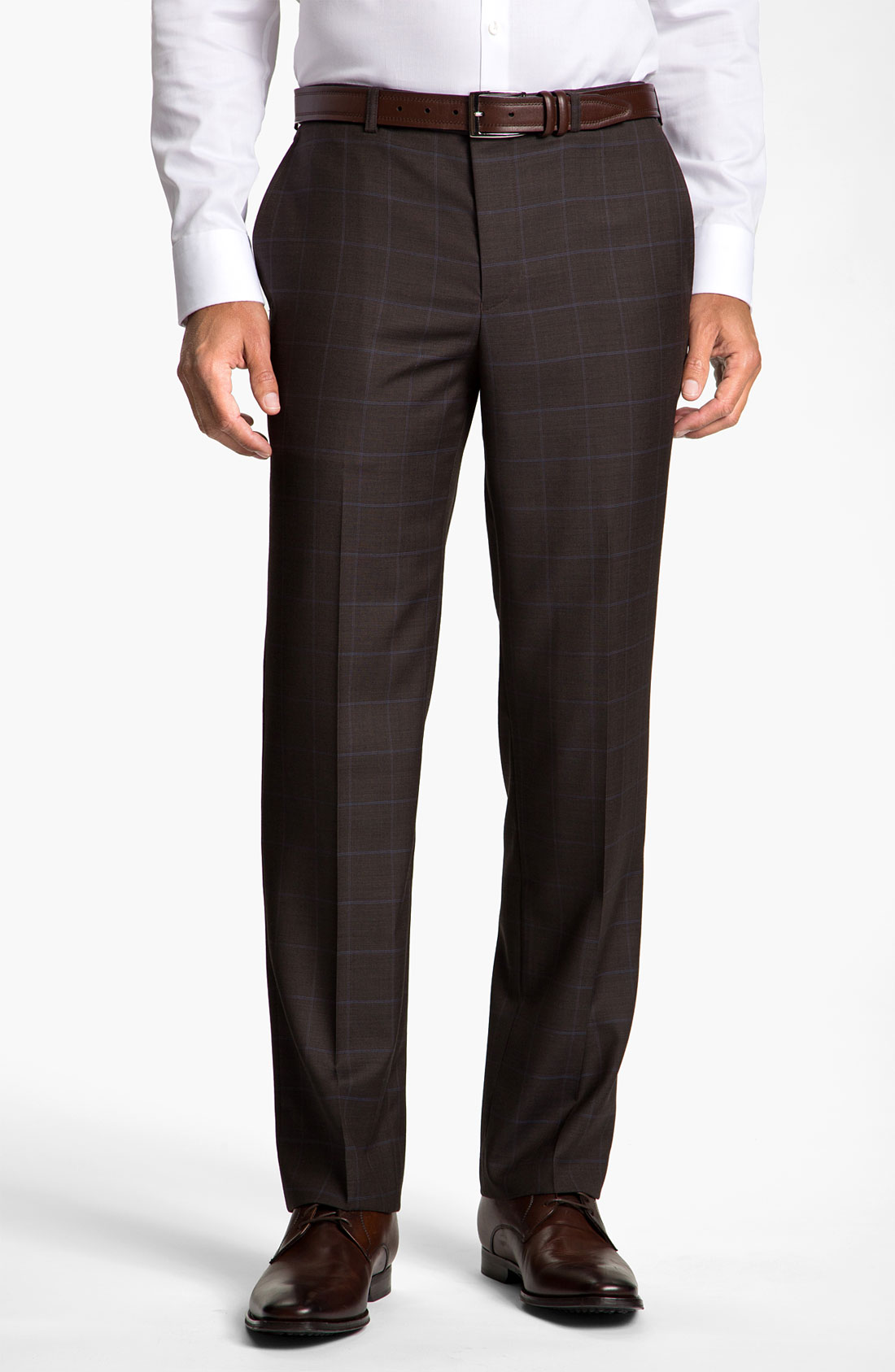 Calibrate Flat Front Plaid Wool Pants in Brown for Men (brown plaid) | Lyst