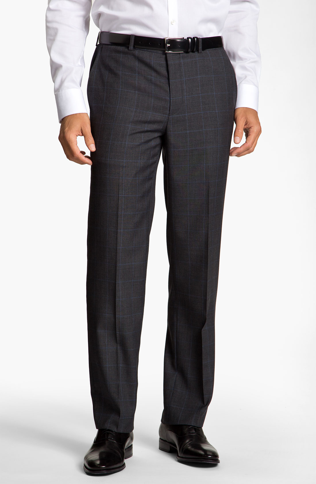 Calibrate Flat Front Plaid Wool Pants in Gray for Men (gray plaid) | Lyst