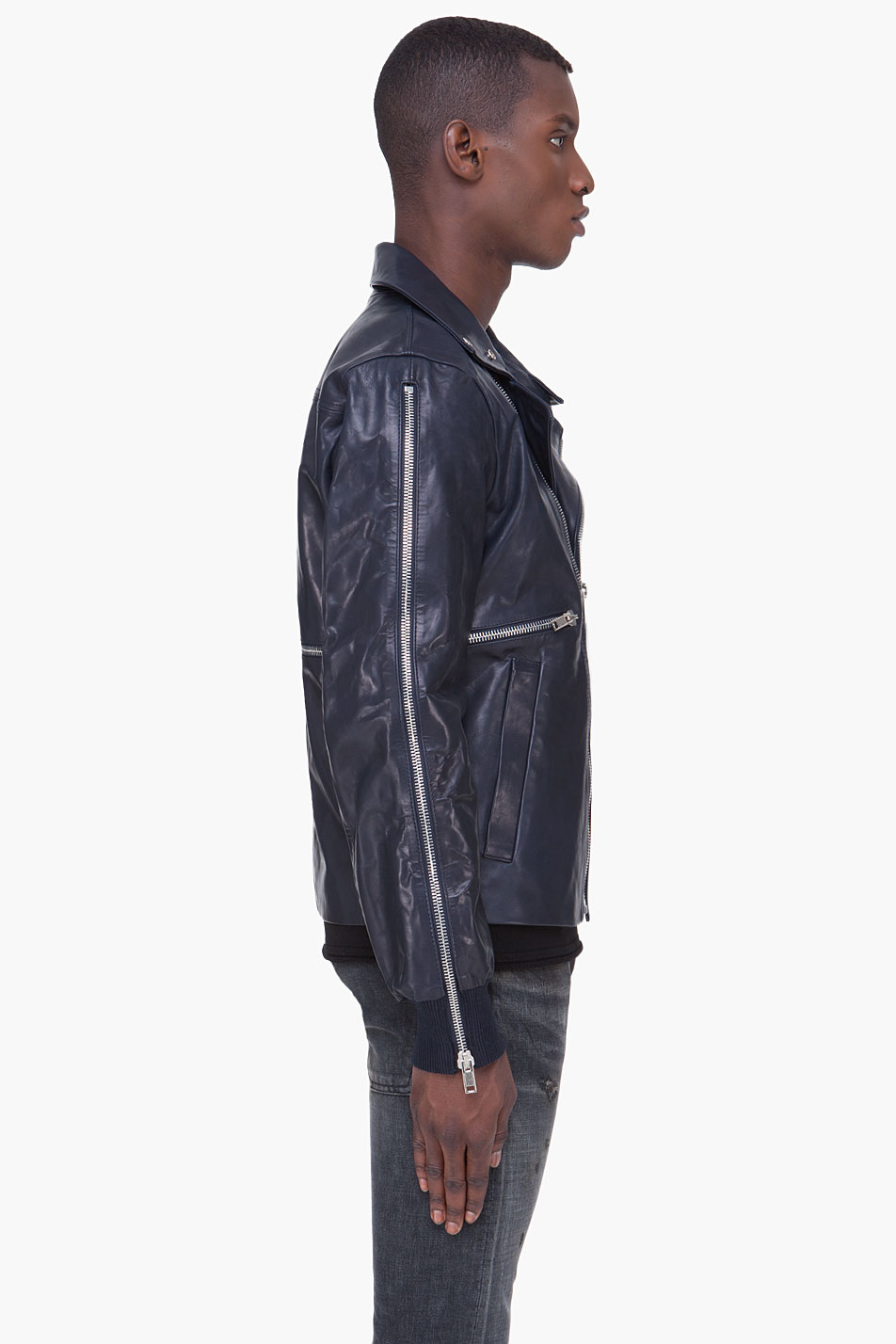 Sel Black Gold Midnight Blue Leather Jacket In For Men Lyst Gallery