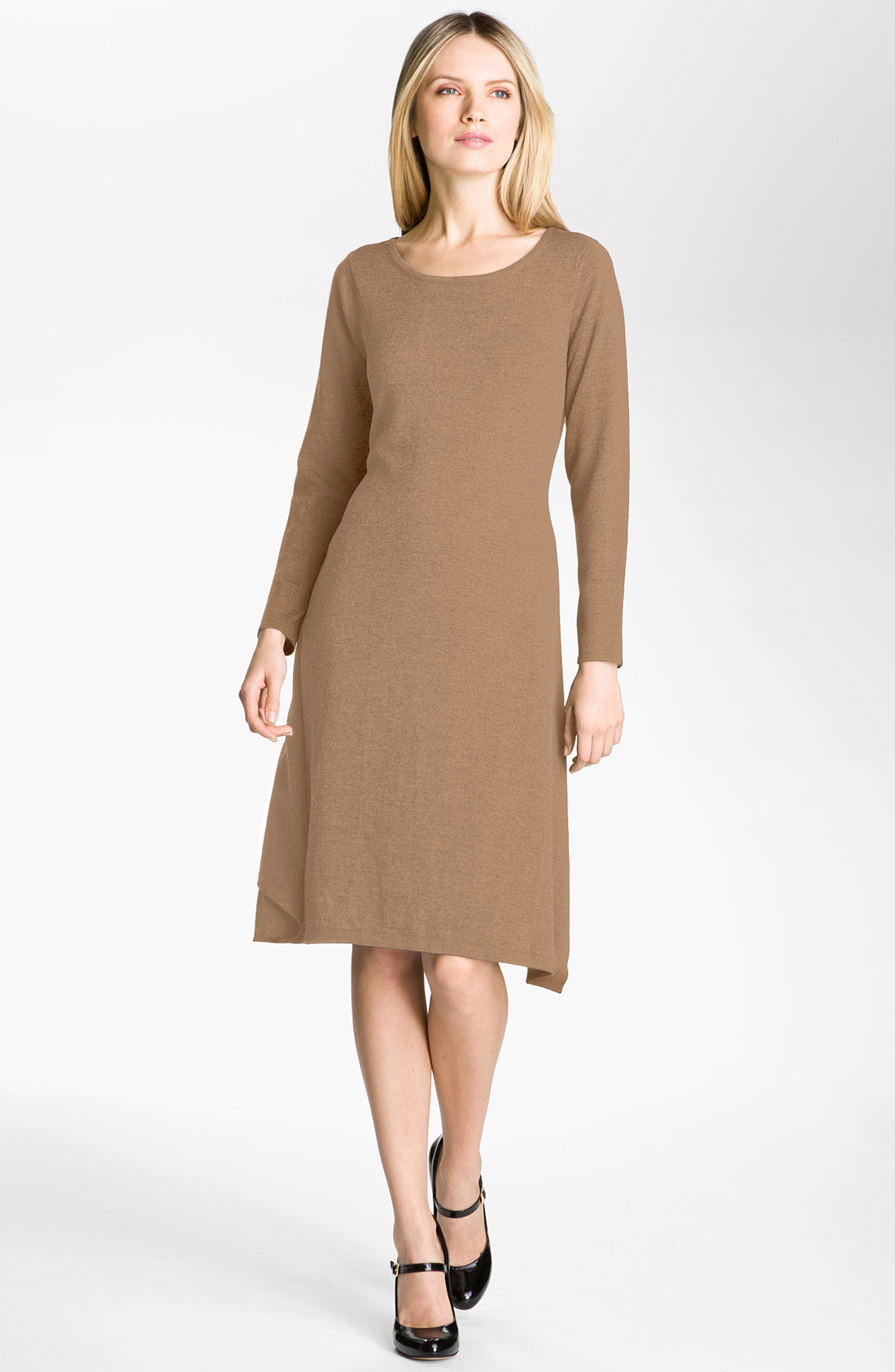 Eileen Fisher Merino Jersey Dress in Brown (vicuna) | Lyst