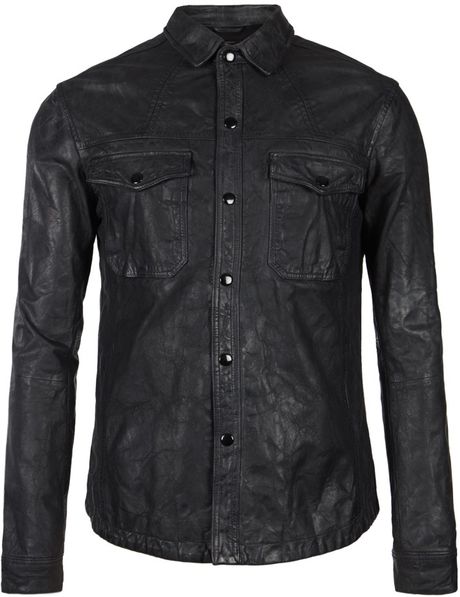 Allsaints Ruin Leather Shirt in Black for Men | Lyst