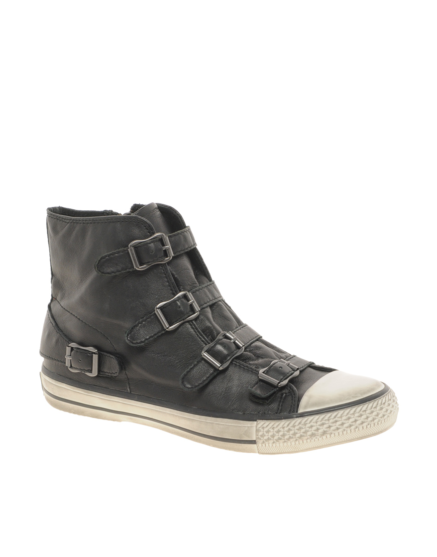 Ash Virgin Leather Buckled Trainers in Black | Lyst