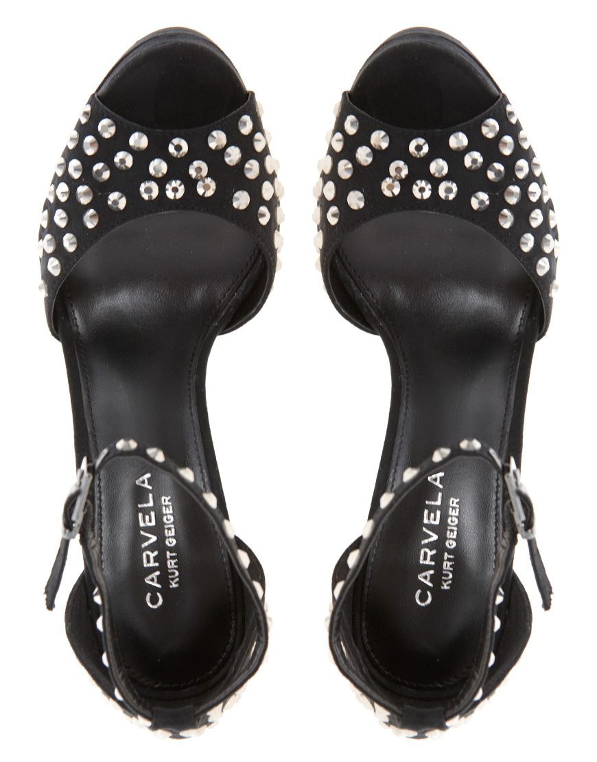 Carvela kurt geiger Gogo Jewelled Peep Toe Platform Shoes in Black | Lyst