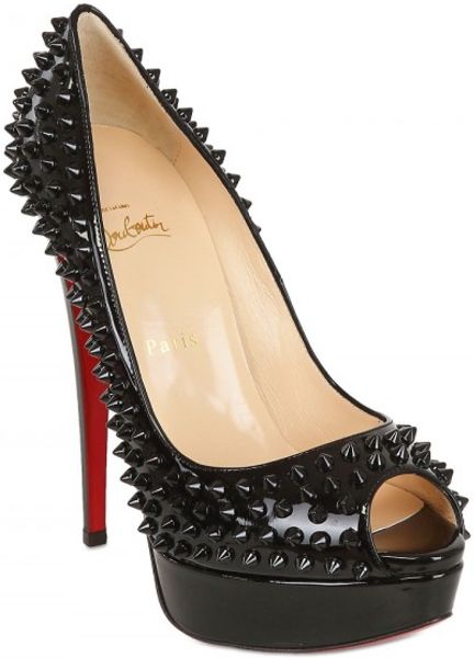 Christian Louboutin Lady Peep Patent Spikes Pumps in Black | Lyst