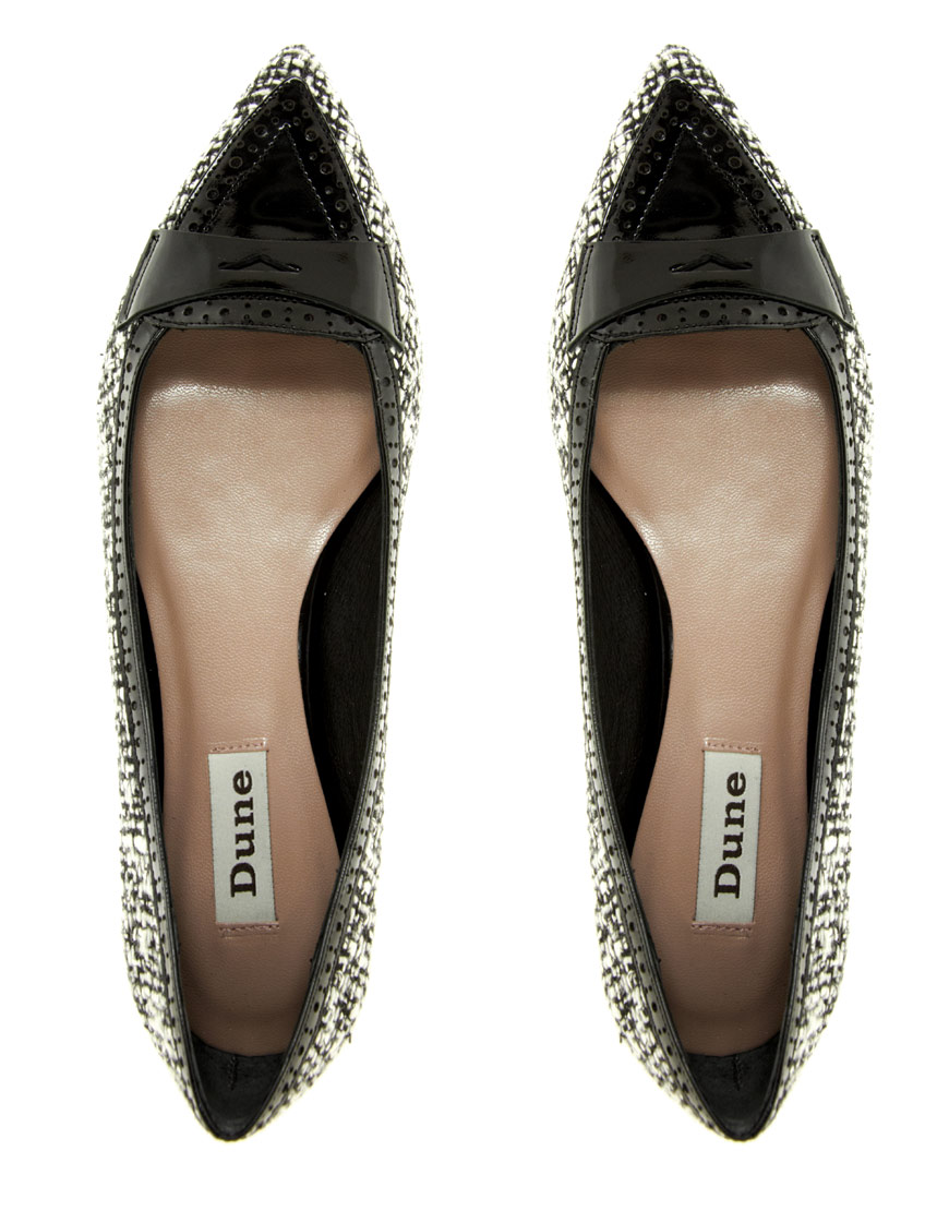 Lyst - Dune Mardon Black and White Pointed Ballet Flats in Black